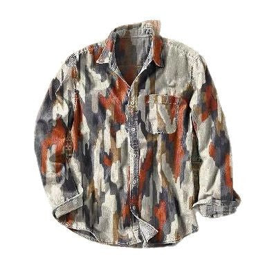 Retro Color Matching 3D Printed Men's Long Sleeve Button Shirt