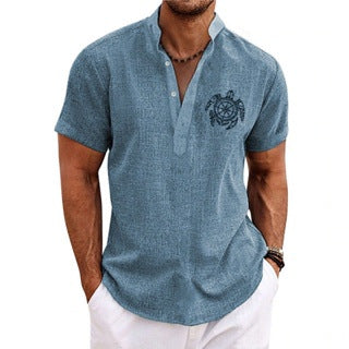 Men's Linen Fashion Plaid Sleeve Shirt Top