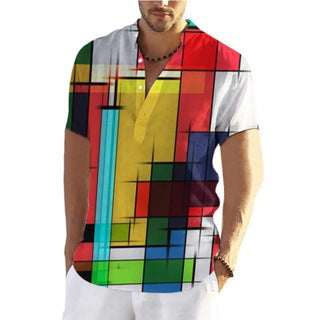 Men's Linen Fashion Plaid Sleeve Shirt Top