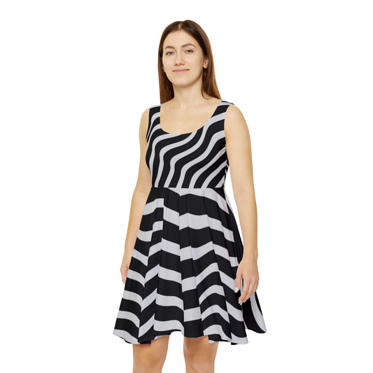Chic Black and White Striped Skater Dress for Women